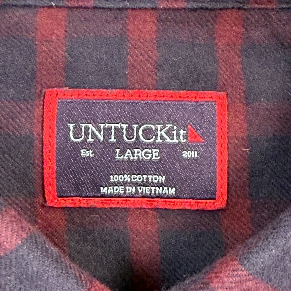 UNTUCKit Rully Navy Burgundy Plaid Flannel Shirt Mens Large Reg‎ Fit